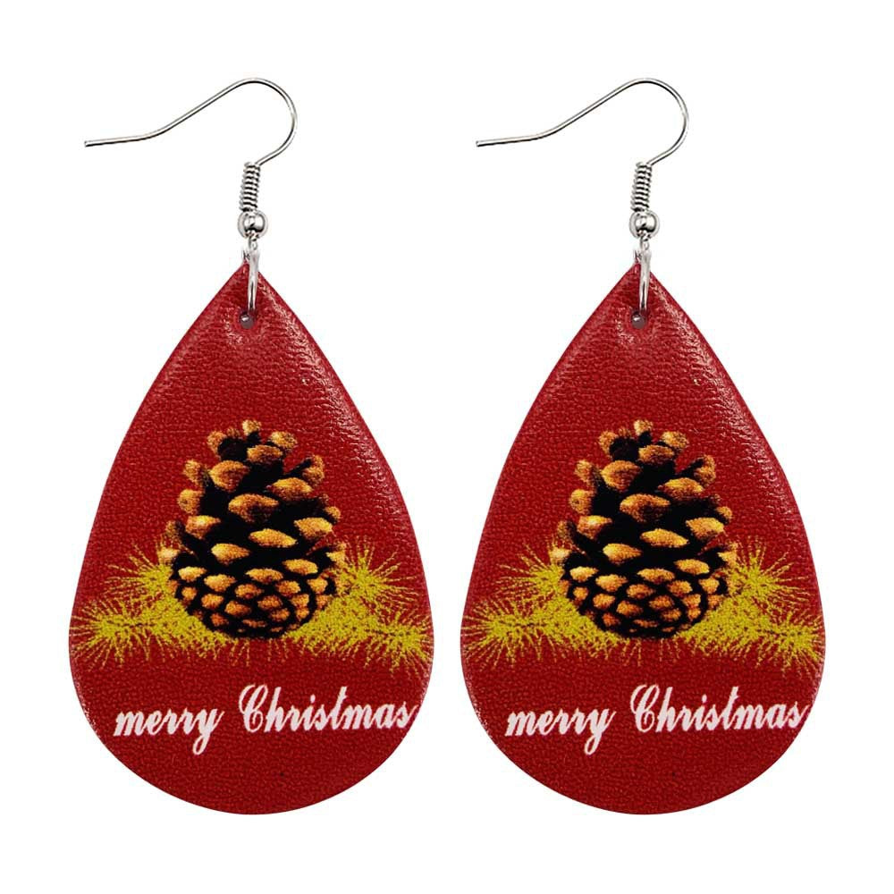 Wholesale Christmas Tree Bells Santa Claus Elk Leather Earrings